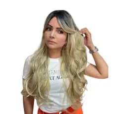 Peruca Lace Ondulada Ombre Loiro Com Franja Identico ao Humano