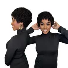 Peruca Wig Curta Cacheada Fibra Orgânica Preta + Wig Cap
