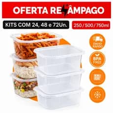 Kit Pote Marmita Retangular Descartável Com Tampa 250 500 750ml Freezer Micro-Ondas Fitness Marmitex