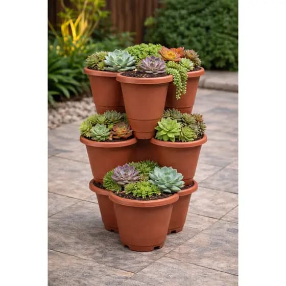 Kit 5 Vaso Trevo Pétala Empilhável Para Temperos Horta Vertical Plantas Regador