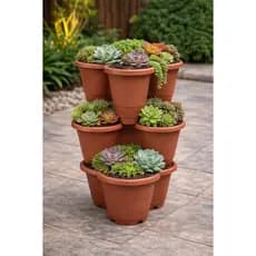Kit 5 Vaso Trevo Pétala Empilhável Para Temperos Horta Vertical Plantas Regador