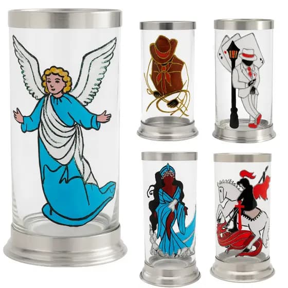 Suporte de Velas Votiva 7 Dias 19 cm Pintura Manual Orixás e Guias Umbanda Candomblé
