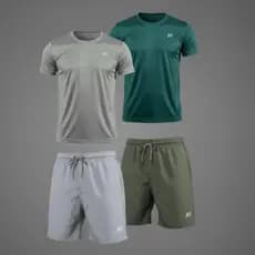 Kit 4 Peças Conjunto Masculino Roupa para Academia Camisetas Manga Raglan Dry Fit  e Shorts Conforto