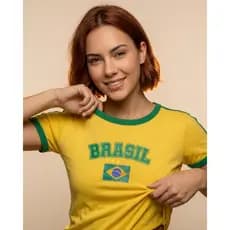 Camiseta Brasil Blusinha Feminina Baby Look Retro Estampada Algodão Premium