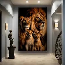 Quadros Decorativos 110x80 Sala Leão Família Leoa Filhotes Decoração Casa Quarto Escritório Moderno