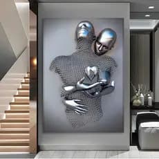 Quadro Decorativo 90x70 cm Casal Metal 3d Hall Luxo Sala Quarto Casa Decoração De Parede Mdf Adesivo