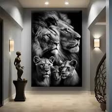 Quadro Decorativo Para Quarto Sala Leão Leoa Família Filhotes 1 Peça Mosaico Escritório Moderno