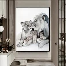 Quadro decorativo 1 peça 70x90 preto e branco leão animal decoração para casa sala quarto hall