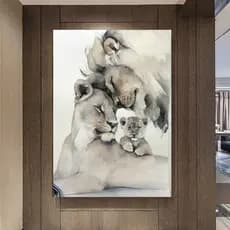 Quadro Decorativo 90x70  Leão familia decoração para casa sala quarto hall interiores
