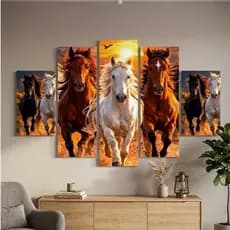 quadro decorativo kit 5 peças 115x60  cavalos selvagens decoraçao moderna decoraçao para casa