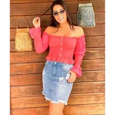 Saia jeans/Moda Evangélica/ Jeans com Perolas(afq8817)