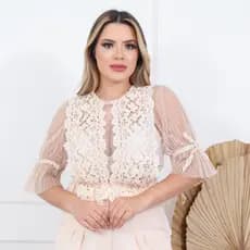 blusa femenina de renda manga 3/4(AH1005)