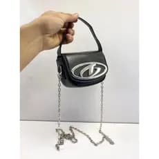 Bolsa mini transversal metalizada luxo chique blogueira corrente#L081-3
