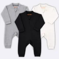Kit 3 Macacão de Bebe Minimalista com Ziper Baby Greg Preto/Off/Mescla - (0 a 9 meses) (RN/P/M/G)