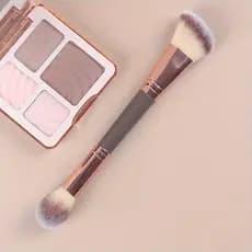 Pincel Duplo Para Contorno e Blush Macio e Pincel de Maquiagem Cor Champagne  que Não Absorve Pó GL