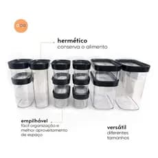 Kit 12 Potes Herméticos para Armazenamento de Alimentos Mantimentos e Temperos