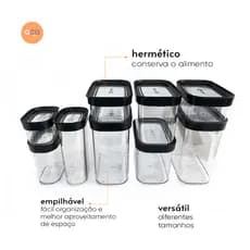 Kit 09 Potes Herméticos para Armazenamento de Alimentos Mantimentos e Temperos