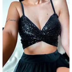 Cropped de paetê preto / prata vários modelo final do ano