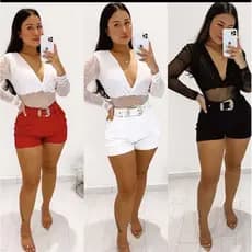 conjunto final de ano short alfaiataria com cinto e Body com detalhe em tule
