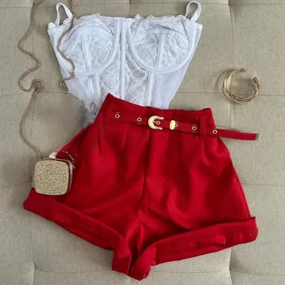Conjunto Verão Final de Ano Cropped Corselet e Short Alfaiataria