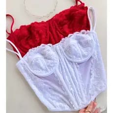 Cropped Corselet  Renda Final de Ano Festa Vermelho Natal e Ano Novo