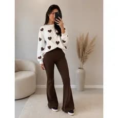 Conjunto De Moletom Feminino Blusa de Coração e Calça Legging Flare Quentinha Roupa para o frio em Alta Forrada