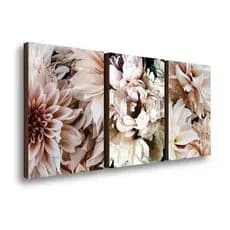 Kit 3 Quadros Decorativos Flores Peônia Rosa Elegante Sofisticada Quarto Sala Casa 40x60cm