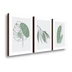 Kit 3 Quadros Decorativos Folhagem Abstrata Plantas Sala Quarto Casa 40x60cm