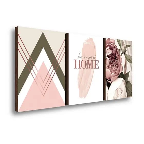 Kit 3 Quadros Decorativos Home Peônia Rose Estilo Aconchegante Sala Casa 40x60cm
