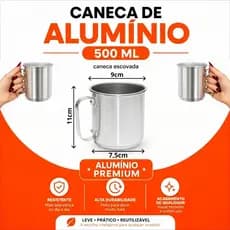 Kit Canecas de Alumínio Escovado 500ml