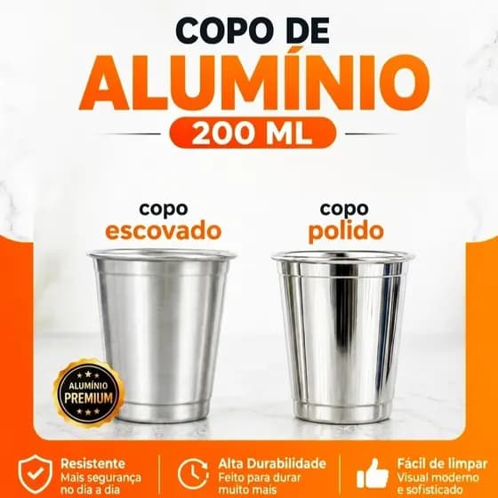 KIT Copos De Alumínio Escovado ou Polido 200 ml - Brinde, Festas E Eventos