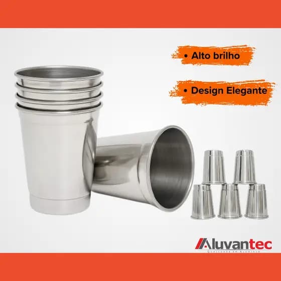 KIT com 10/20 Copos de Alumínio Escovado ou Polido 200ml - Ideal para Presentear Brinde Bar Bebidas