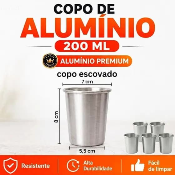COPOS ALUMÍNIO ESCOVADO 200ml - KIT 5 UNIDADES - Cerveja Bebidas Drink Festa Bar Eventos