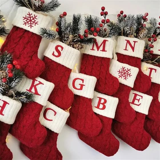 Enfeite de Natal Letras de alfabeto completo Vermelhas  Meias De Natal Pingentes De árvore De Natal,