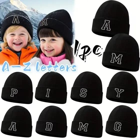 Um Gorro Quente de Inverno com as 26 Letras A-Z, Perfeito para Crianças , iniciais do nome.
