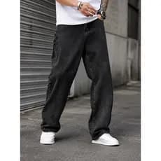 Calça Balão Jeans Masculina Grafite 100% Algodão Grosso Boca Larga Bag Streetwear Urbana Casual Moda Atual Tendência