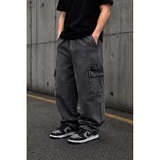 Calça Jeans Cargo Masculina Streetwear Preta Mescla Cinza Grafite 34 Ao 44