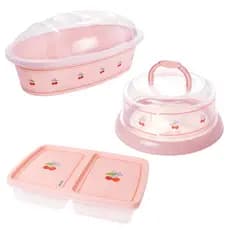 Porta Pão + Queijeira  com Alça + Porta Presunto e Queijo - Plasútil - Nova Coleção - ROSA