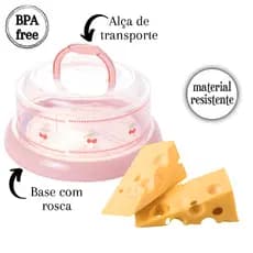 Porta Queijo Queijeira de Plástico Redonda Plasutil ROSA - COLEÇÂO CEREJAS