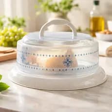 Queijeira Plasútil Decorada Com Tampa E Alça - Branco Marmorizado