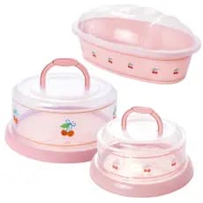 Porta Pão + Boleira com Alça + Queijeira com Alça  - Plasútil - ROSA
