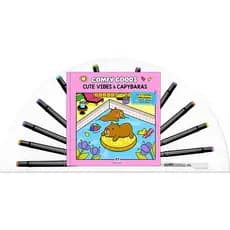 Livro de Colorir Capivaras com 12 Canetas Marcadoras Capa Mole Cute Vibes