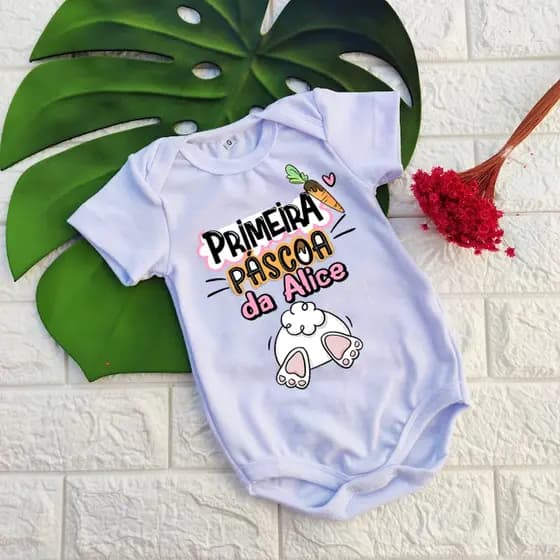 Body primeira páscoa personalizado com nome, body com nome, mesversário