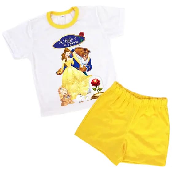 Pijama Princesa, pijama personalizado, pijama infantil personagens bela e a fera