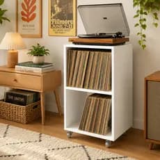 Nicho MDF 15mm para Discos de Vinil LP 2 Compartimentos com Rodinhas Organizador