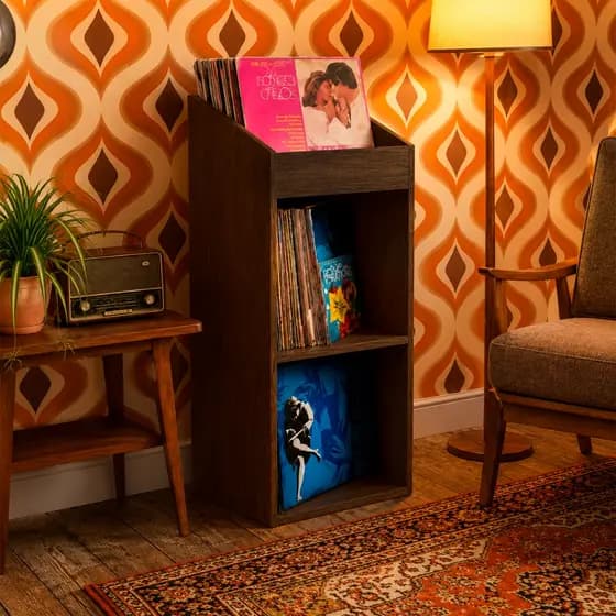 Estante MDF 15mm Capacidade Para 330 Discos Vinil LP 3 Compartimentos 36x90 Branco Preto Amadeirado