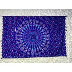 Canga de Praia e Saida de Praia Feminina Unissex Tecido Poliéster Mandala Indiana Azul Royal