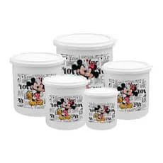 Kit 5 Potes de Mantimentos Plástico Decorado Branco Minnie