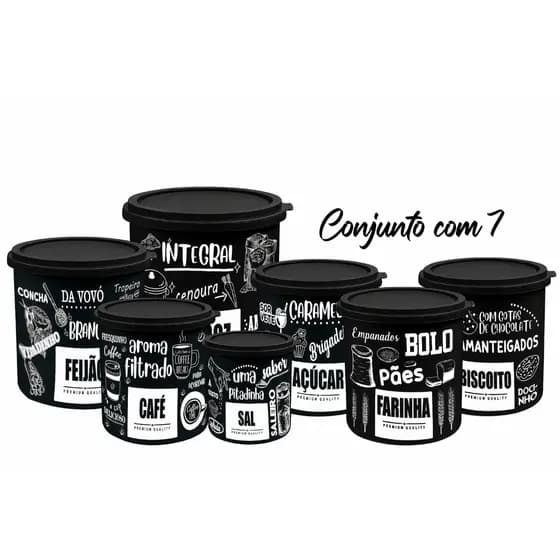 Kit 7 Potes de Mantimentos Herméticos para Cozinha - Linha Frases