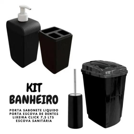 Kit Banheiro Escova Sanitária Lixo Dispenser Porta Escova 4 Pçs